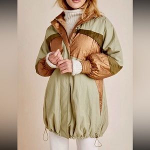 Anthropologie Adirondack Fur Lined Parka Jacket In Olive & Copper